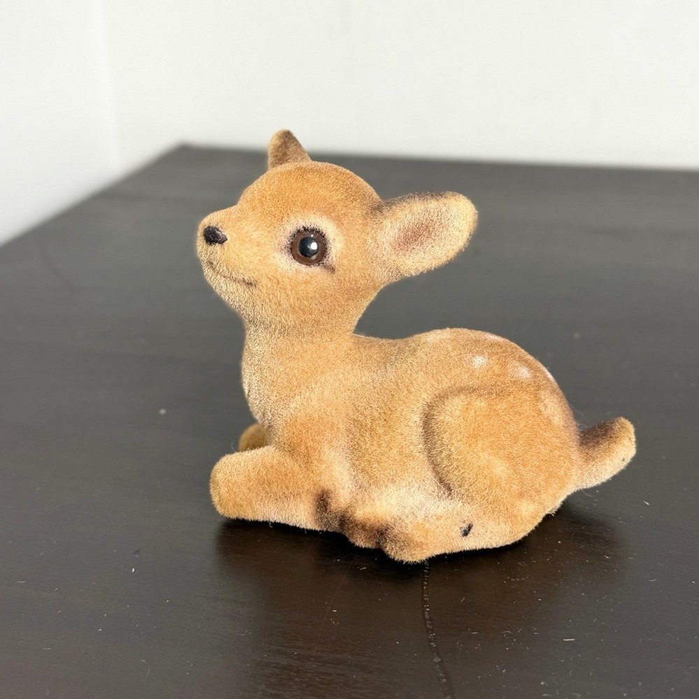 Vintage Patmar Japan Flocked Deer Figurine Spotted Fawn Woodland Decor Holiday
